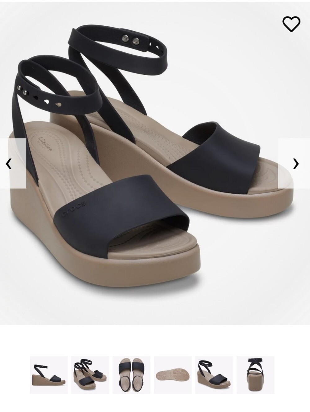 CROCS Brooklyn Ankle Strap Wedge, Black & Tan Wedge Sandals with Ankle Strap - Picture 16 of 16